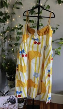 Nice To Meet You Cherry & Croissant Print Midi Dress Tagged 3XL Fits Like XL